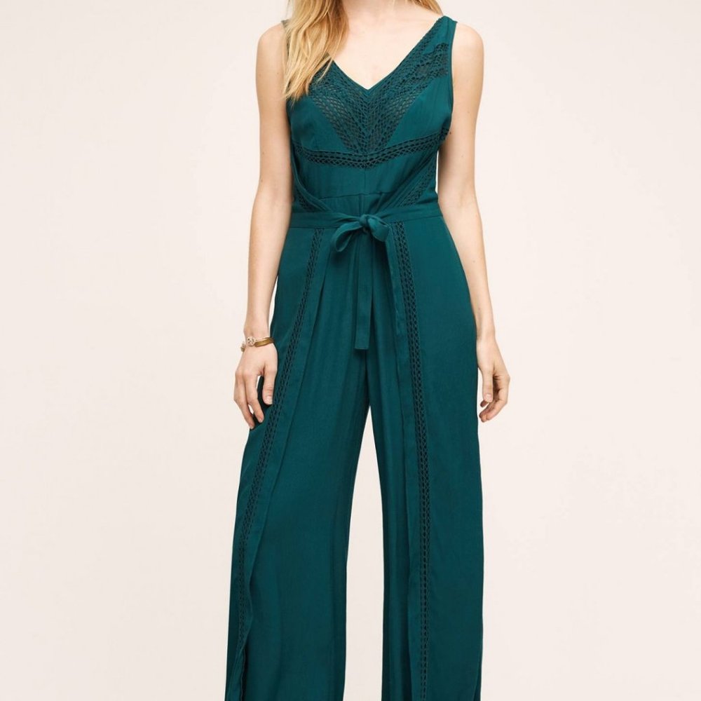 Anthropologie Sabine Dark Turquoise Jumpsuit - Size 0 - Perfect for Fall!